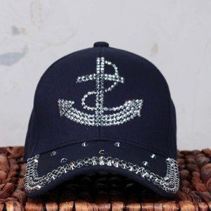 Navy Anchor Bling Hat - Ball Cap